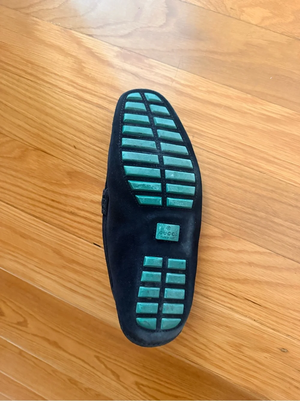 Gucci Black Suede Loafers with Green Enamel Bit